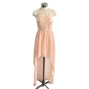 Mustard Seed Sleeveless High Low Beaded Bodice Chiffon Dress Size S Blush Pink